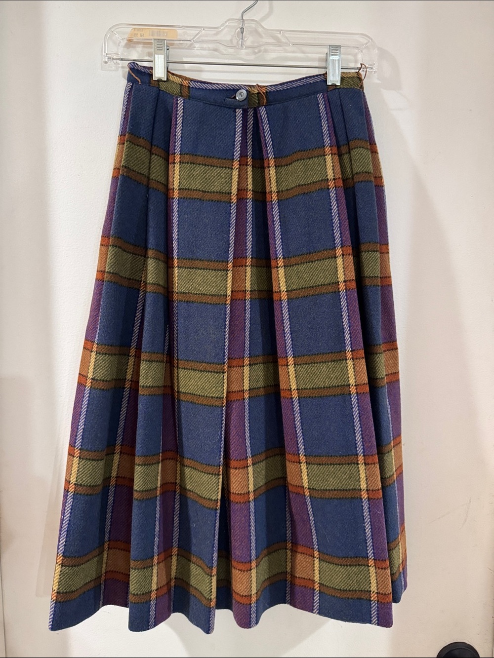 Bobbie Brooks Navy Plaid Midi Skirt with Olive & Purple Stripes